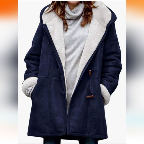 Navy Blue Fleece Sherpa lined Winter Coat - Picture 1 of 5